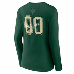 Milwaukee Bucks Women's Hustle Custom Long Sleeve V-Neck T-Shirt Hunter Green outlet