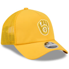 Milwaukee Brewers New Era 2026 Batting Practice Apex 9FORTY Adjustable Trucker Hat - Gold Hats
