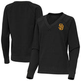 San Diego Padres Antigua Women's Varsity Tri-Blend V-Neck Long Sleeve T-Shirt - Heather Black T-shirts