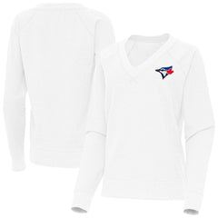 Toronto Blue Jays Antigua Women's Varsity Tri-Blend V-Neck Long Sleeve T-Shirt - White T-shirts