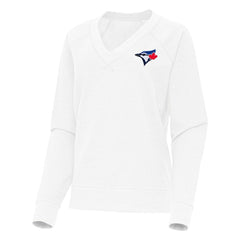 Toronto Blue Jays Antigua Women's Varsity Tri-Blend V-Neck Long Sleeve T-Shirt - White T-shirts