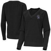 Colorado Rockies Antigua Women's Varsity Tri-Blend V-Neck Long Sleeve T-Shirt - Heather Black T-shirts