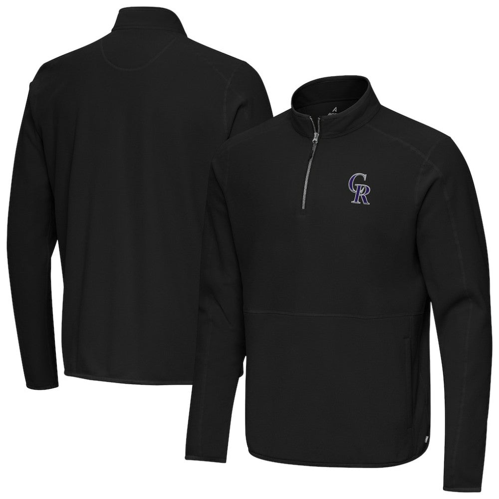 Colorado Rockies Antigua Step Up Quarter-Zip Pullover - Black Pullover