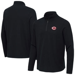 Cincinnati Reds Antigua Sync Tri-Blend Quarter-Zip Pullover - Heather Black Pullover