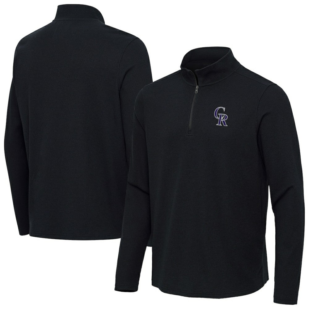 Colorado Rockies Antigua Sync Tri-Blend Quarter-Zip Pullover - Heather Black Pullover