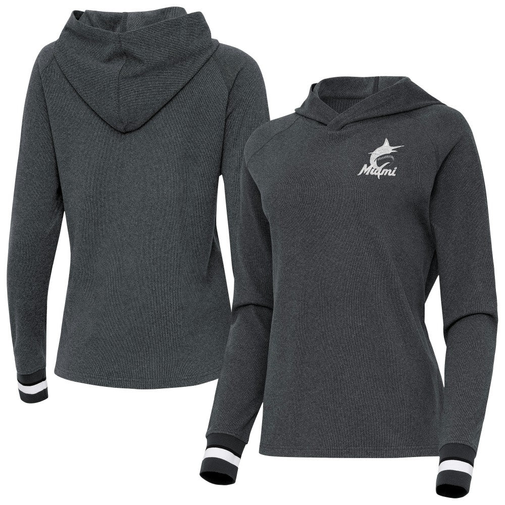Miami Marlins Antigua Women's Trek Pullover Hoodie - Heather Charcoal Hoodies