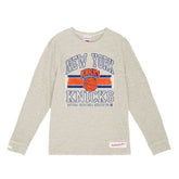 New York Knicks Striped Logo Lockup Premium T-Shirt Cream - Mitchell & Ness outlet