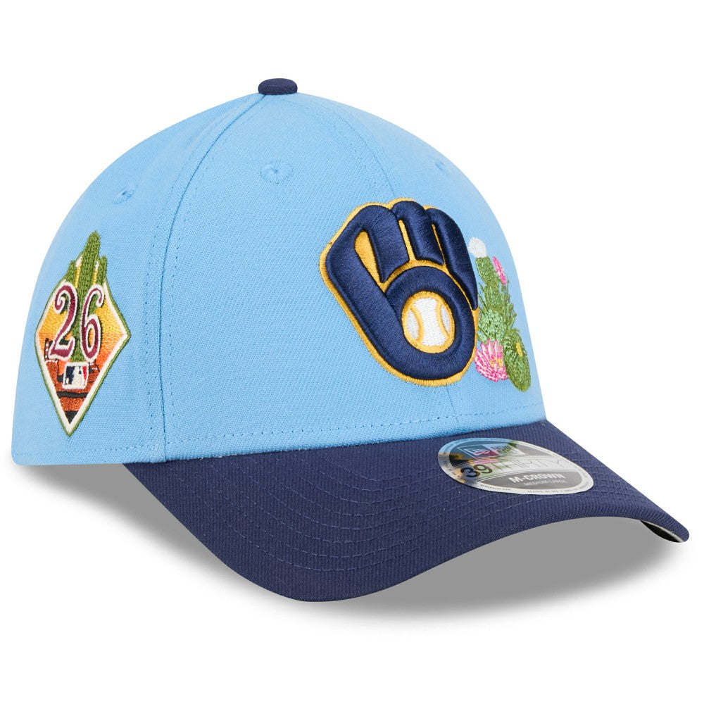 Milwaukee Brewers New Era 2026 Spring Training M-Crown 39THIRTY Flex Hat - Light Blue/Navy Hats