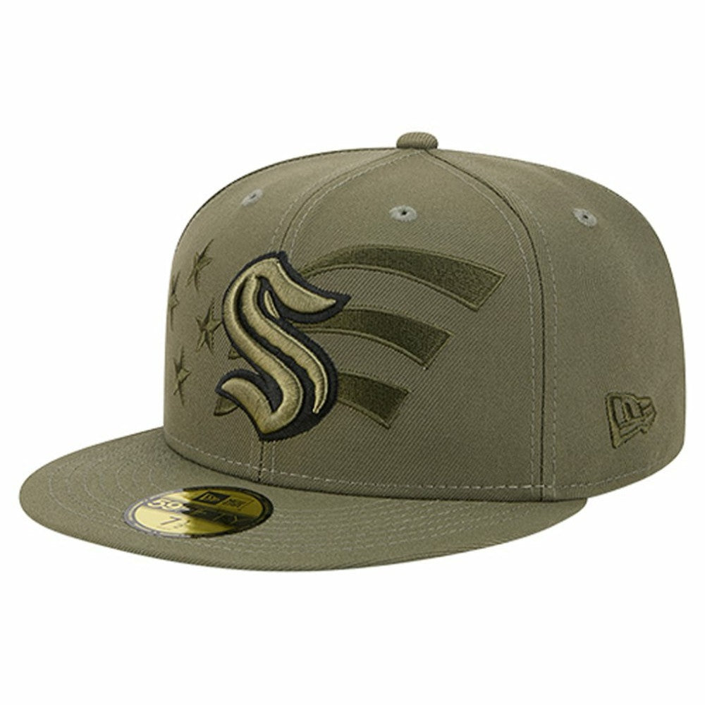 Seattle Kraken New Era Military Appreciation Flag 59FIFTY Fitted Hat - Olive | US 203156223