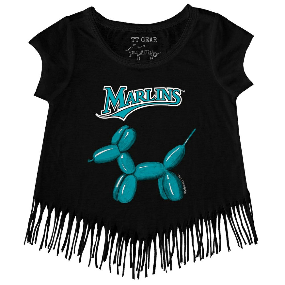 Miami Marlins Tiny Turnip Girls Youth Balloon Dog Fringe T-Shirt - Black T-shirts