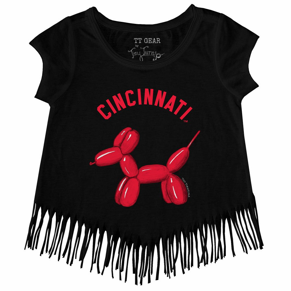 Cincinnati Reds Tiny Turnip Girls Youth Balloon Dog Fringe T-Shirt - Black T-shirts