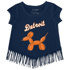 Detroit Tigers Tiny Turnip Girls Youth Balloon Dog Fringe T-Shirt - Navy T-shirts