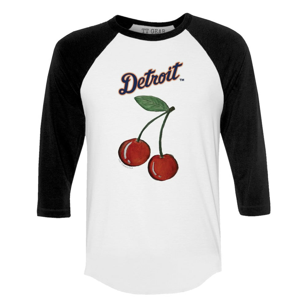 Detroit Tigers Tiny Turnip Women's Cherries 3/4-Sleeve Raglan Baseball T-Shirt - White T-shirts