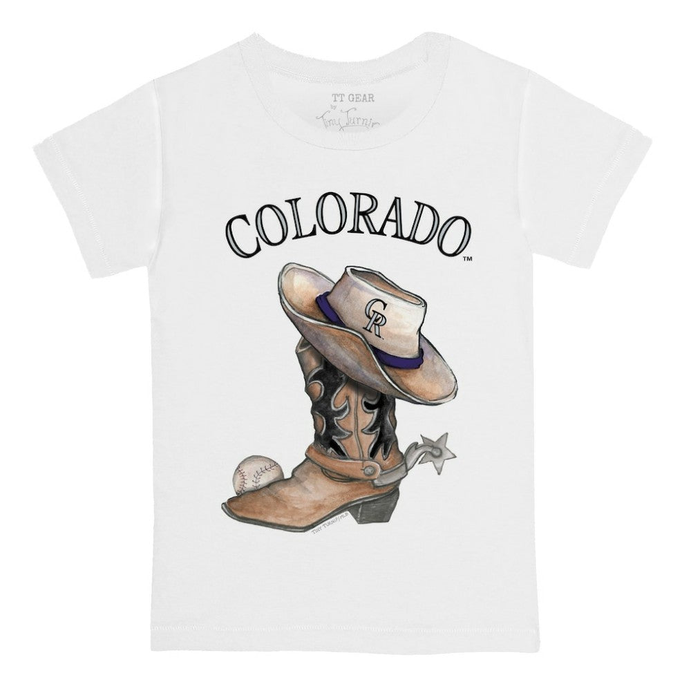 Colorado Rockies Tiny Turnip Youth Cowboy Boot T-Shirt - White T-shirts