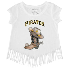 Pittsburgh Pirates Tiny Turnip Girls Youth Cowboy Boot Fringe T-Shirt - White T-shirts