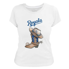 Kansas City Royals Tiny Turnip Women's Cowboy Boot T-Shirt - White T-shirts