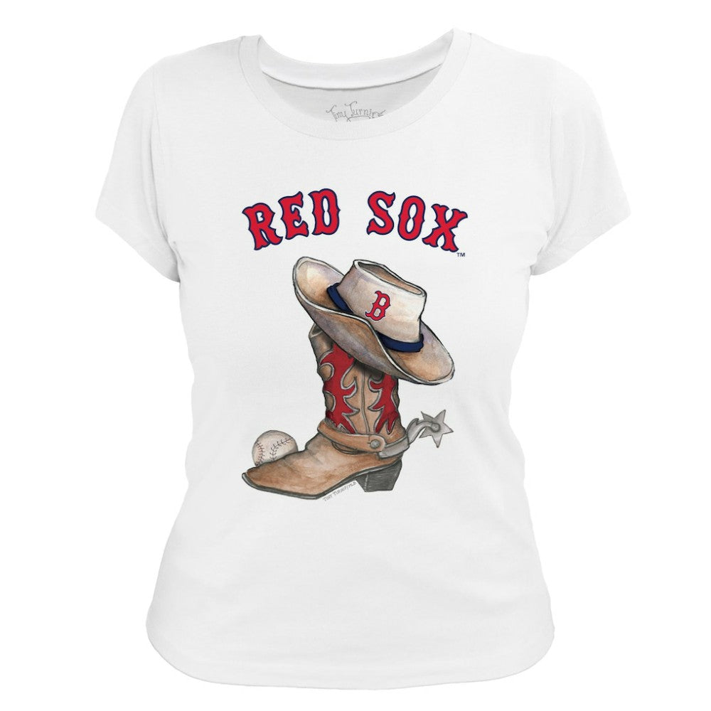 Boston Red Sox Tiny Turnip Women's Cowboy Boot T-Shirt - White T-shirts