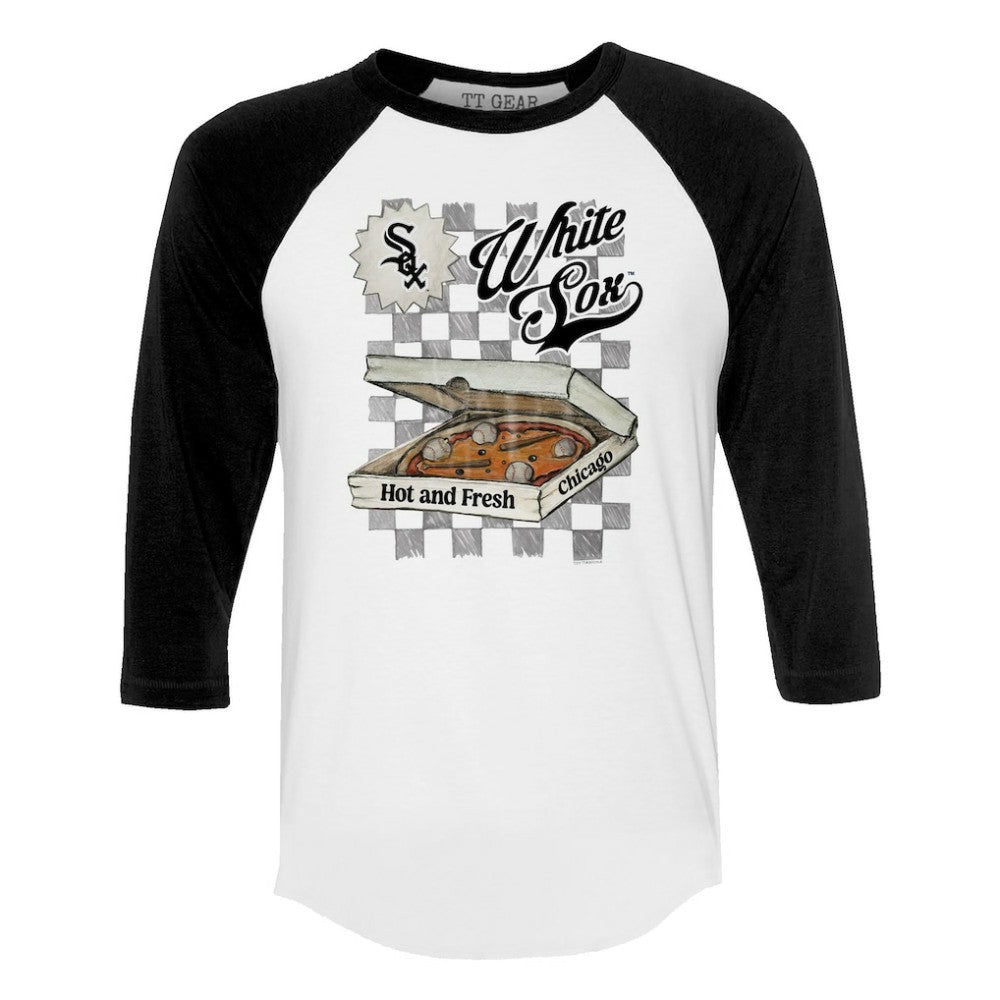 Chicago White Sox Tiny Turnip Women's Pizza 3/4-Sleeve Raglan Baseball T-Shirt - White/Black T-shirts