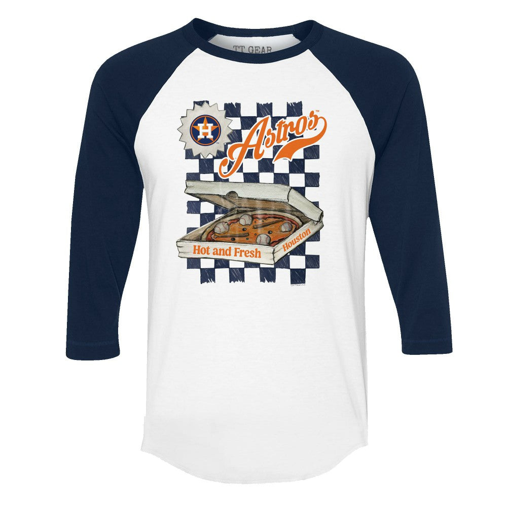 Houston Astros Tiny Turnip Women's Pizza 3/4-Sleeve Raglan Baseball T-Shirt - White/Navy T-shirts