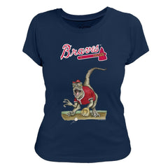 Atlanta Braves Tiny Turnip Women's Velociraptor T-Shirt - Navy T-shirts