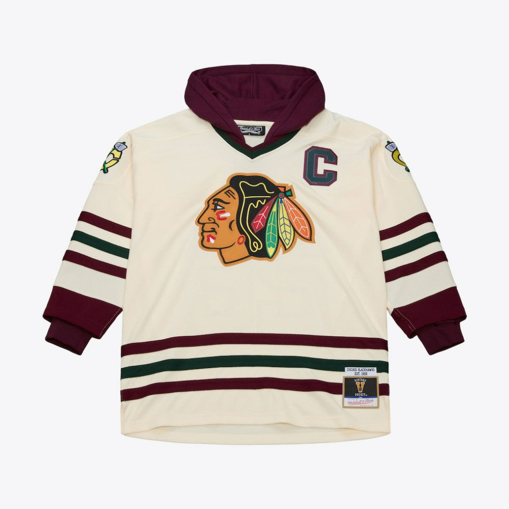 Chicago Blackhawks Mitchell & Ness x Just Don Jersey Hoodie - Cream | US 203159315