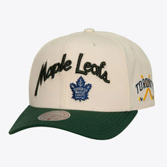 Toronto Maple Leafs Mitchell & Ness x Just Don Wave Script Pro Strapback Hat - Cream/Green | US 203159324