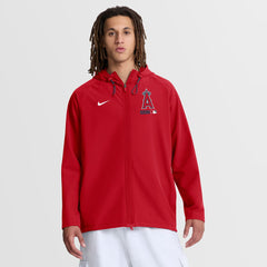 Los Angeles Angels Nike Authentic Collection Raglan Therma-FIT Full-Zip Hooded Jacket - Red Jackets