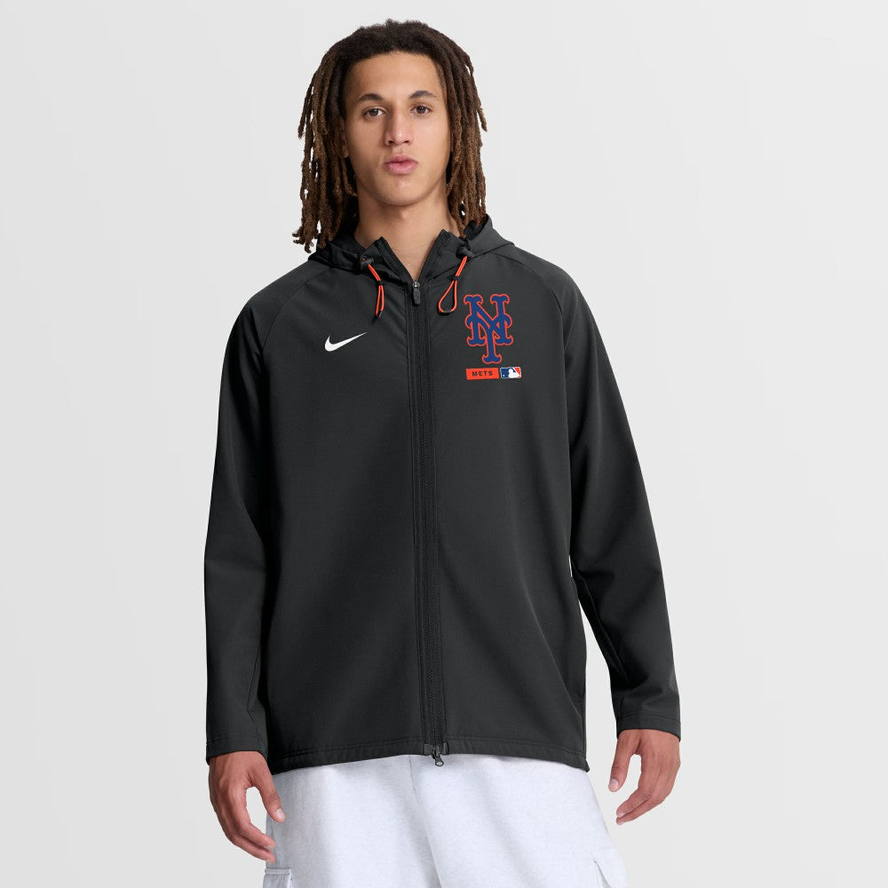 New York Mets Nike Authentic Collection Raglan Therma-FIT Full-Zip Hooded Jacket - Black Jackets