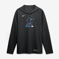 Miami Marlins Nike Authentic Collection Dri-FIT Long Sleeve Hooded T-Shirt - Black T-shirts