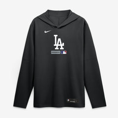 Los Angeles Dodgers Nike Authentic Collection Dri-FIT Long Sleeve Hooded T-Shirt - Black T-shirts