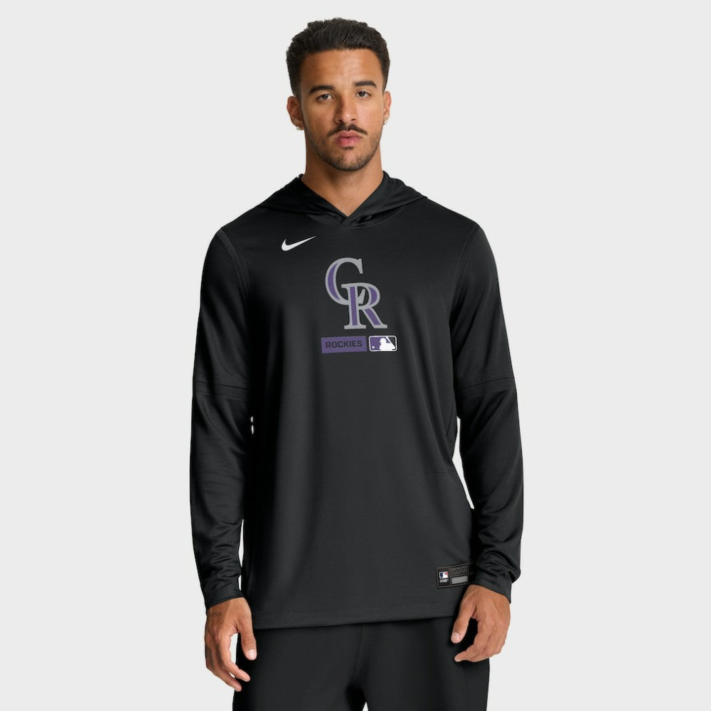 Colorado Rockies Nike Authentic Collection Dri-FIT Long Sleeve Hooded T-Shirt - Black T-shirts