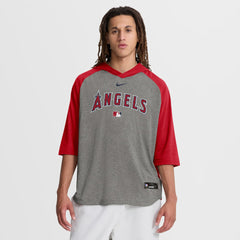 Los Angeles Angels Nike Authentic Collection Flux Dri-FIT Raglan 3/4-Sleeve Hooded T-Shirt - Gray T-shirts