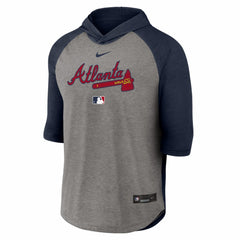 Atlanta Braves Nike Authentic Collection Flux Dri-FIT Raglan 3/4-Sleeve Hooded T-Shirt - Gray T-shirts