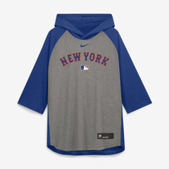 New York Mets Nike Authentic Collection Flux Dri-FIT Raglan 3/4-Sleeve Hooded T-Shirt - Gray T-shirts
