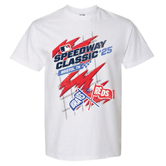 Cincinnati Reds vs. Atlanta Braves The Wild Collective Women's 2025 Speedway Classic Flags T-Shirt - White T-shirts
