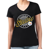 Pittsburgh Steelers G-III 4Her by Carl Banks Women's Super-Slim Fit Lightweight Pinstripe Circle V-Neck T-Shirt - Black T-shirts