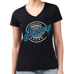 Carolina Panthers G-III 4Her by Carl Banks Women's Super-Slim Fit Lightweight Pinstripe Circle V-Neck T-Shirt - Black T-shirts