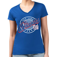 New York Giants G-III 4Her by Carl Banks Women's Super-Slim Fit Lightweight Pinstripe Circle V-Neck T-Shirt - Royal T-shirts