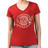 San Francisco 49ers G-III 4Her by Carl Banks Women's Super-Slim Fit Lightweight Pinstripe Circle V-Neck T-Shirt - Scarlet T-shirts