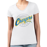 Los Angeles Chargers G-III 4Her by Carl Banks Women's Super-Slim Fit Lightweight Pinstripe Circle V-Neck T-Shirt - White T-shirts