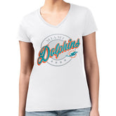 Miami Dolphins G-III 4Her by Carl Banks Women's Super-Slim Fit Lightweight Pinstripe Circle V-Neck T-Shirt - White T-shirts