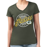 Green Bay Packers G-III 4Her by Carl Banks Women's Super-Slim Fit Lightweight Pinstripe Circle V-Neck T-Shirt - Green T-shirts