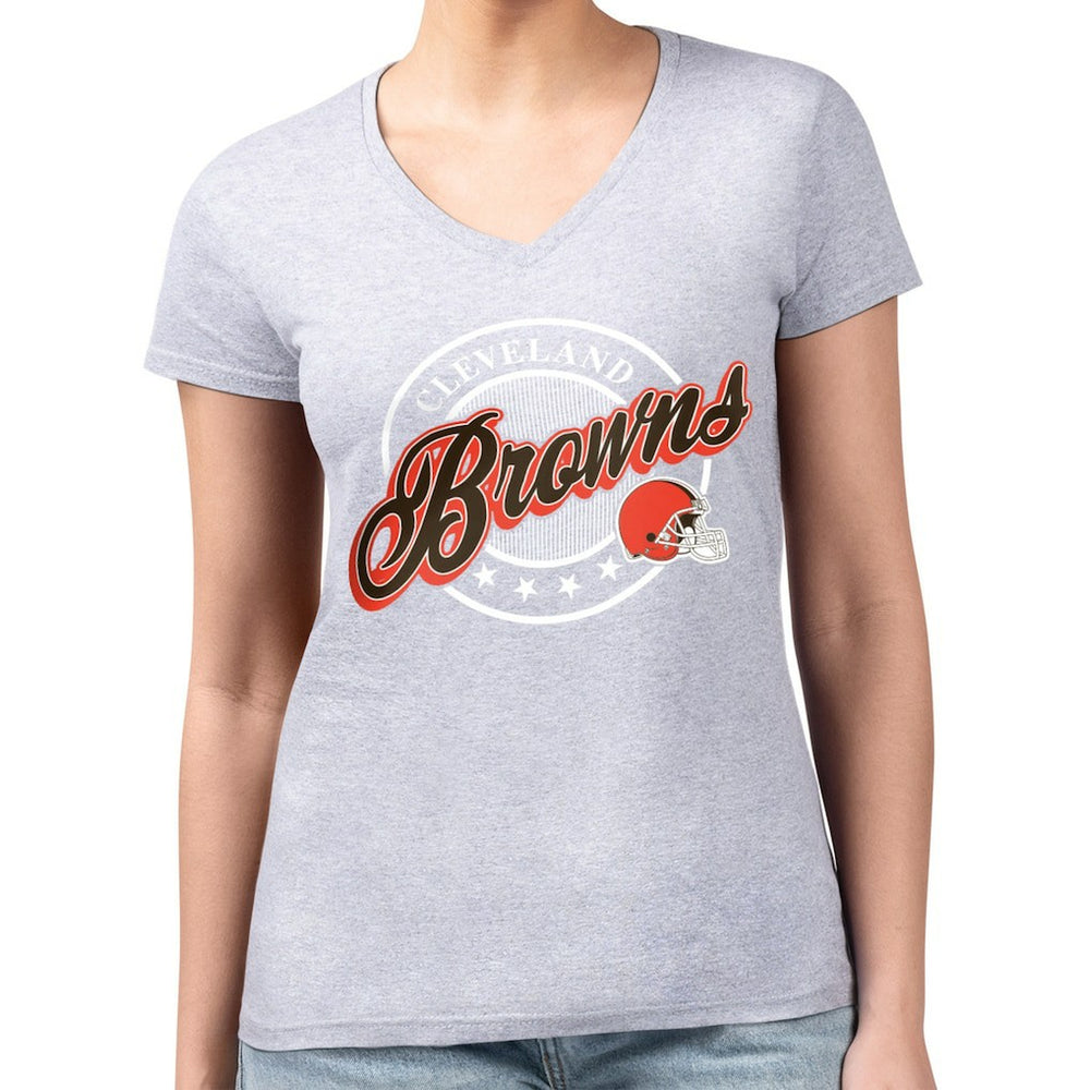 Cleveland Browns G-III 4Her by Carl Banks Women's Super-Slim Fit Lightweight Pinstripe Circle V-Neck T-Shirt - Gray T-shirts