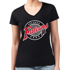 Atlanta Falcons G-III 4Her by Carl Banks Women's Super-Slim Fit Lightweight Pinstripe Circle V-Neck T-Shirt - Black T-shirts