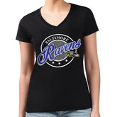 Baltimore Ravens G-III 4Her by Carl Banks Women's Super-Slim Fit Lightweight Pinstripe Circle V-Neck T-Shirt - Black T-shirts