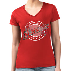 Tampa Bay Buccaneers G-III 4Her by Carl Banks Women's Super-Slim Fit Lightweight Pinstripe Circle V-Neck T-Shirt - Red T-shirts