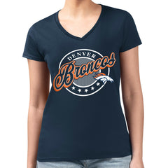 Denver Broncos G-III 4Her by Carl Banks Women's Super-Slim Fit Lightweight Pinstripe Circle V-Neck T-Shirt - Navy T-shirts