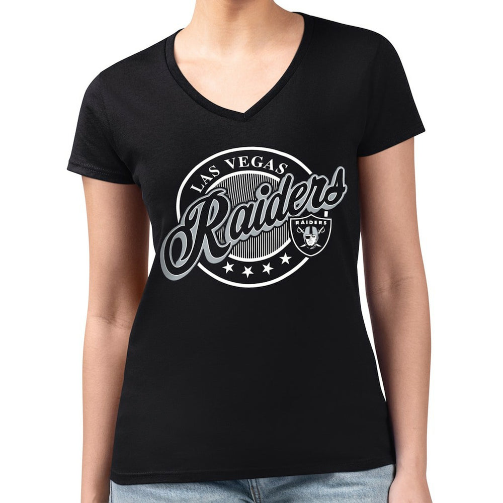 Las Vegas Raiders G-III 4Her by Carl Banks Women's Super-Slim Fit Lightweight Pinstripe Circle V-Neck T-Shirt - Black T-shirts