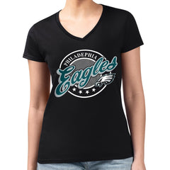 Philadelphia Eagles G-III 4Her by Carl Banks Women's Super-Slim Fit Lightweight Pinstripe Circle V-Neck T-Shirt - Black T-shirts