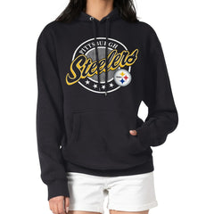 Pittsburgh Steelers G-III 4Her by Carl Banks Women's Pinstripe Circle Fleece Pullover Hoodie - Black Hoodies